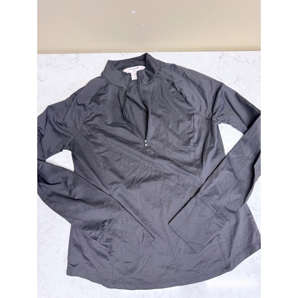 Tommy Bahama Golf Womens Quarter Zip‎ Pullover Shirt Gray Textured Performance